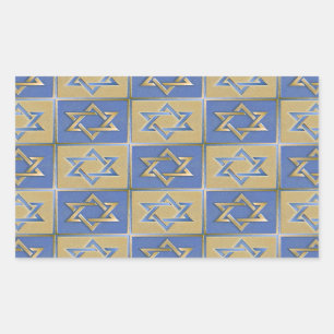Gold Blue Star of David Art Panels Rectangular Sticker