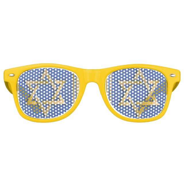 Gold Blue Star of David Art Panels Retro Sunglasses (Front)