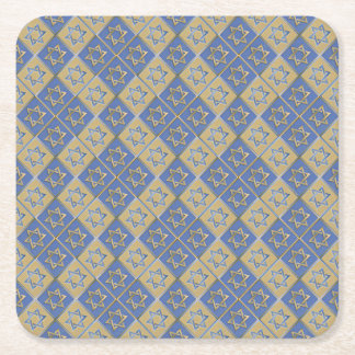 Gold Blue Star of David Art Panels Square Paper Coaster