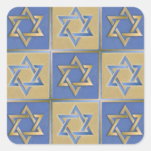 Gold Blue Star of David Art Panels Square Sticker (Front)