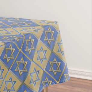 Gold Blue Star of David Art Panels Tablecloth