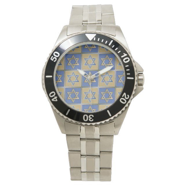 Gold Blue Star of David Art Panels Watch (Front)