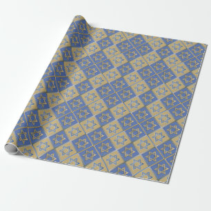 Gold Blue Star of David Art Panels Wrapping Paper