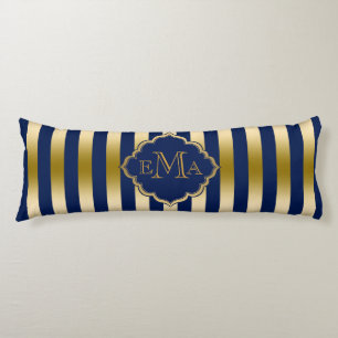 Gold & Blue Stripes Geometric Pattern Body Cushion