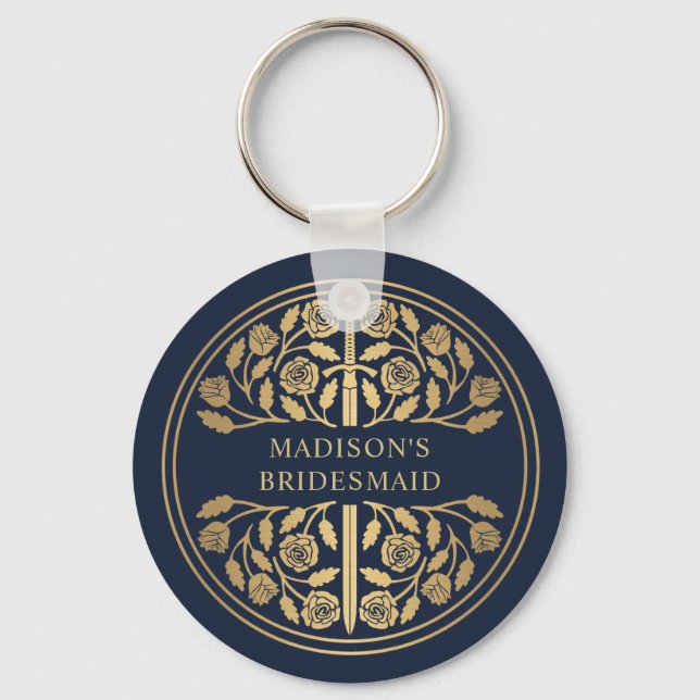 Gold Blue Sword Bridesmaid Royal Wedding Gift Key Ring (Front)