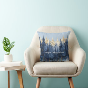 Gold Blue Trees Imagine Dream Believe   Cushion