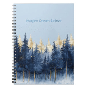 Gold Blue Trees Imagine Dream Believe Notebook