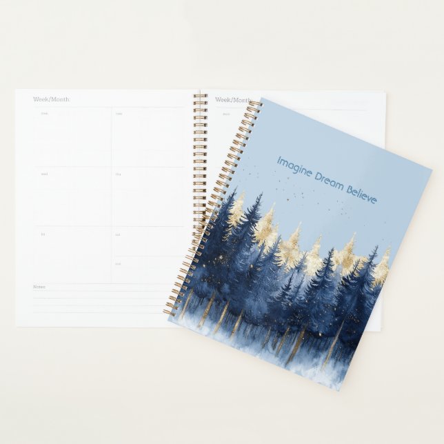 Gold Blue Trees Imagine Dream Believe   Planner (Display)