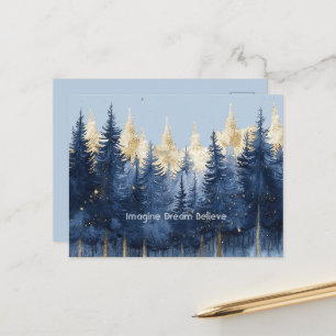 Gold Blue Trees Imagine Dream Believe   Postcard
