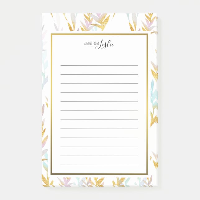 Gold & Blue Watercolor Leaf A Note From Notepad (Front)