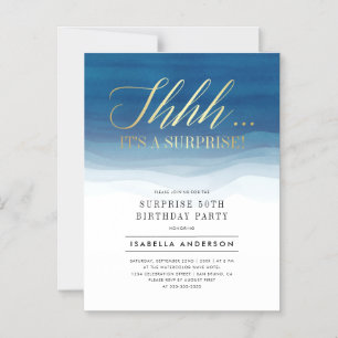 Gold & Blue Watercolor Surprise Birthday Magnetic Invitation