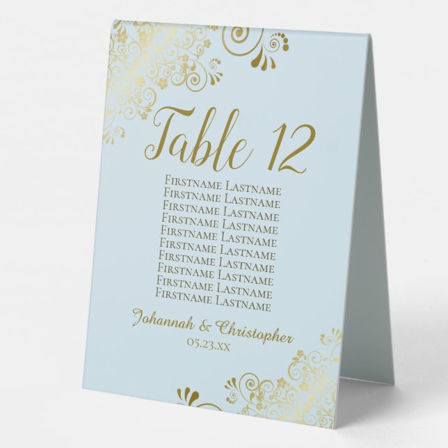 Gold & Blue Wedding Table Number Seating Chart (Back)