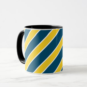 Gold/blue, white bands, stripes, angled, slanted mug