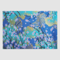 Gold Blue White Japanese Kimono Floral Decoupage