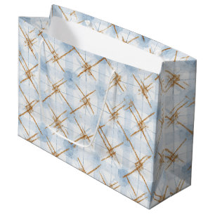 Gold Blue White Stripes Bridal Shower Large Gift Bag