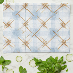 Gold Blue White Stripes Tea Towel