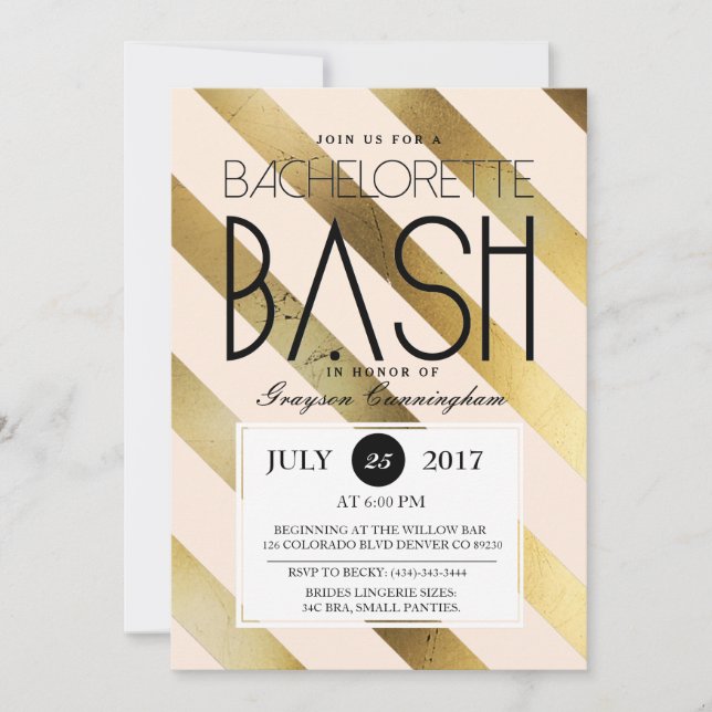 Gold & Blush Bachelorette Bash | Party Invite (Front)