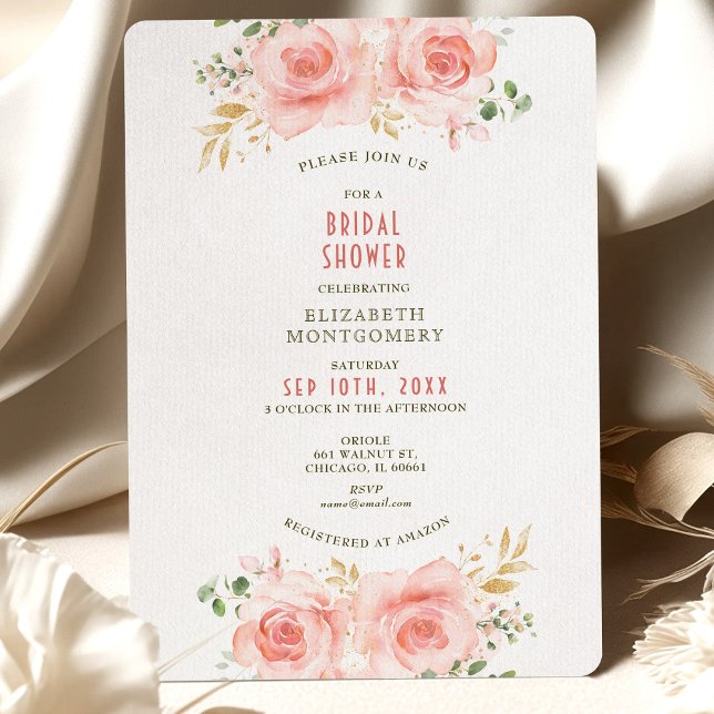 Gold & Blush Bridal Shower Invitations Watercolor (Creator Uploaded)