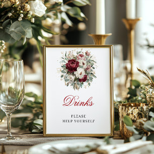 Gold Blush Burgundy Drinks 8x10 Sign Bridal Event