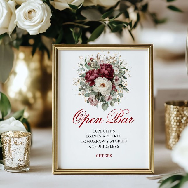 Gold Blush Burgundy Open Bar Wedding Poster (Gold Blush Burgundy Open Bar Wedding Poster)