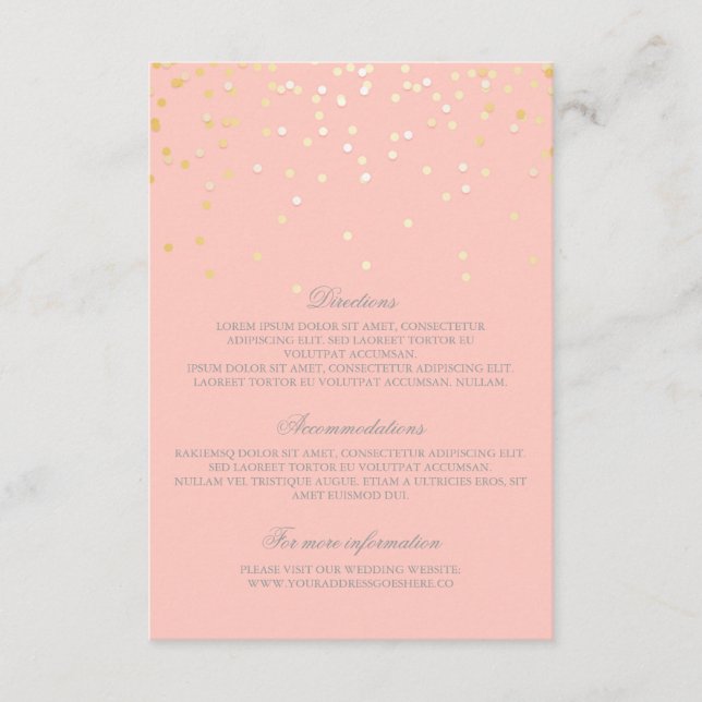 Gold Blush Confetti Wedding Details - Information Enclosure Card (Front)