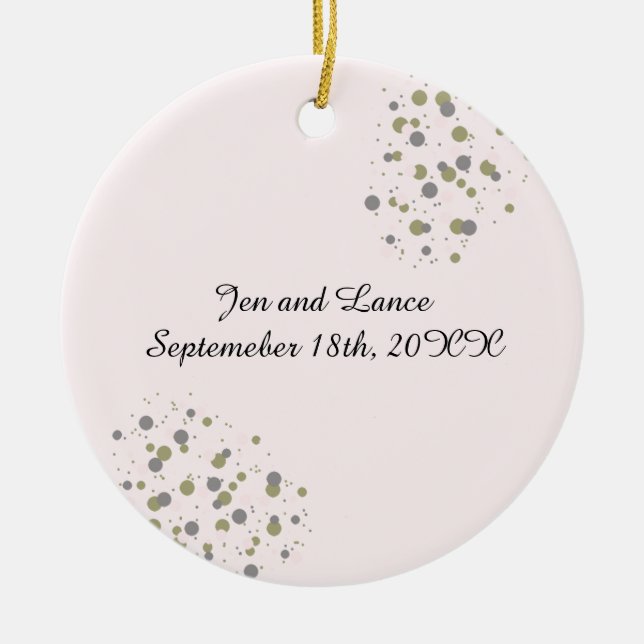 Gold Blush Dots Wedding Keepsake Ceramic Ornament (Front)