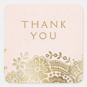 Gold blush elegant vintage lace wedding favour square sticker