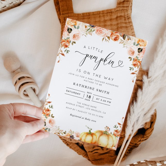 gold blush floral little pumpkin baby shower invitation (Creator Uploaded)