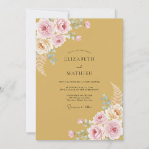 Gold Blush Floral Romance Wedding Invitation