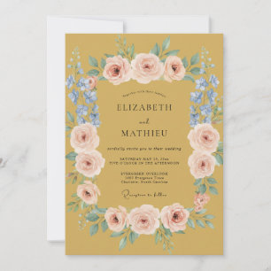Gold Blush Floral Romantic Wedding Invitation