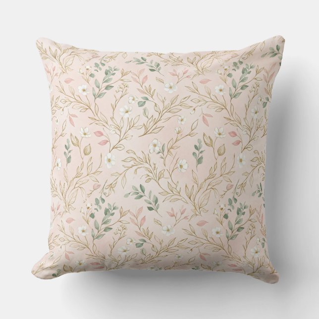 Gold Blush Floral Wedding Pillow (Front)