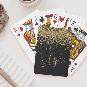 Gold Blush Glitter Glam Monogram Name Playing Cards