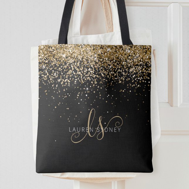 Gold Blush Glitter Glam Monogram Name Tote Bag (Creator Uploaded)