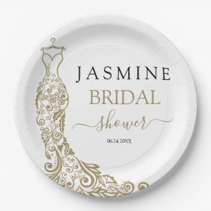 Gold Blush Gown Bridal Shower Paper Plate