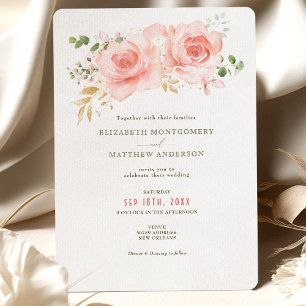 Gold & Blush Greenery Wedding Watercolor Rustic Invitation
