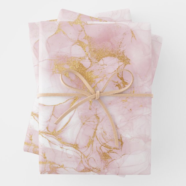 Gold Blush Marble Wrapping Paper Sheet (In situ)