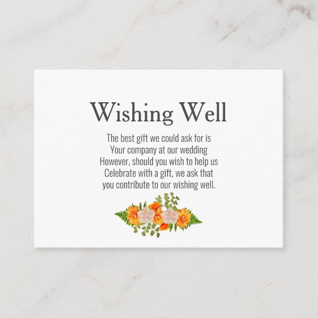 Gold Blush Orange Floral Wedding Wishing Well Enclosure Card (Front)