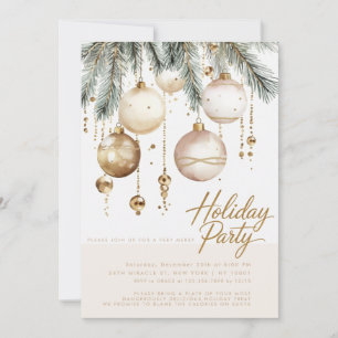 Gold Blush Ornaments Baubles Christmas Party Invitation