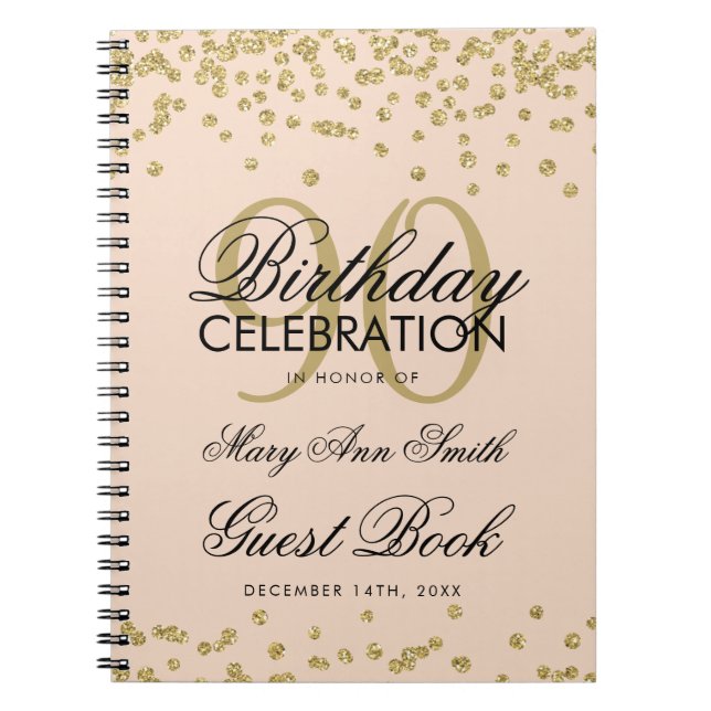 Gold Blush Pink 90th Birthday Guest Book Confetti (Front)