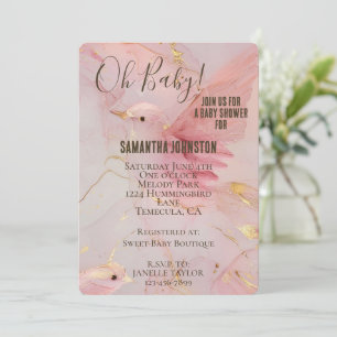 Gold Blush Pink Birds Baby Shower  Invitation
