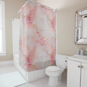 Gold Blush Pink Birds  Shower Curtain