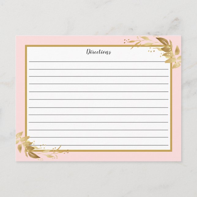 Gold Blush Pink Botanical Foliage Recipe Card (Back)