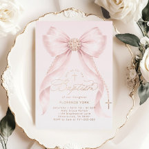 Gold Blush Pink Bow Girl Baptism Christian
