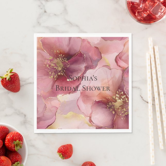 Gold Blush Pink Burgundy Floral  Napkin (Insitu)