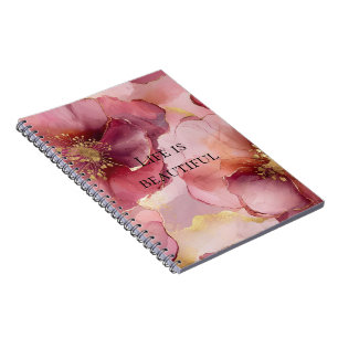 Gold Blush Pink Burgundy Floral Notebook