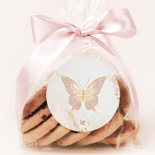 Gold blush pink butterfly classic round sticker
