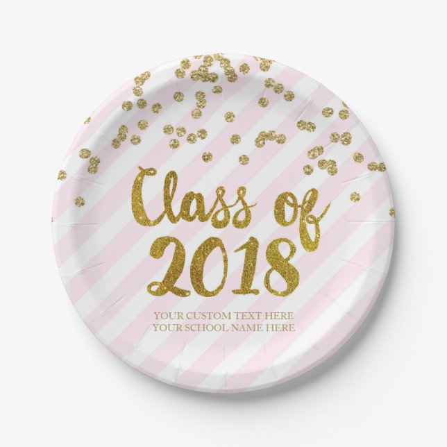 Gold Blush Pink Confetti Graduation 2018 Paper Plate (Front)