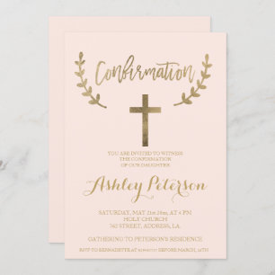 Gold blush pink elegant typography confirmation invitation