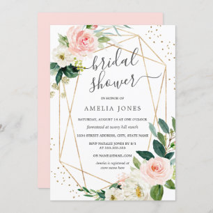Gold Blush Pink Floral Bridal Shower Invitation