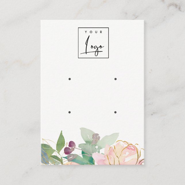 Gold Blush Pink Floral Bunch 2 Earring Display Business Card (Front)